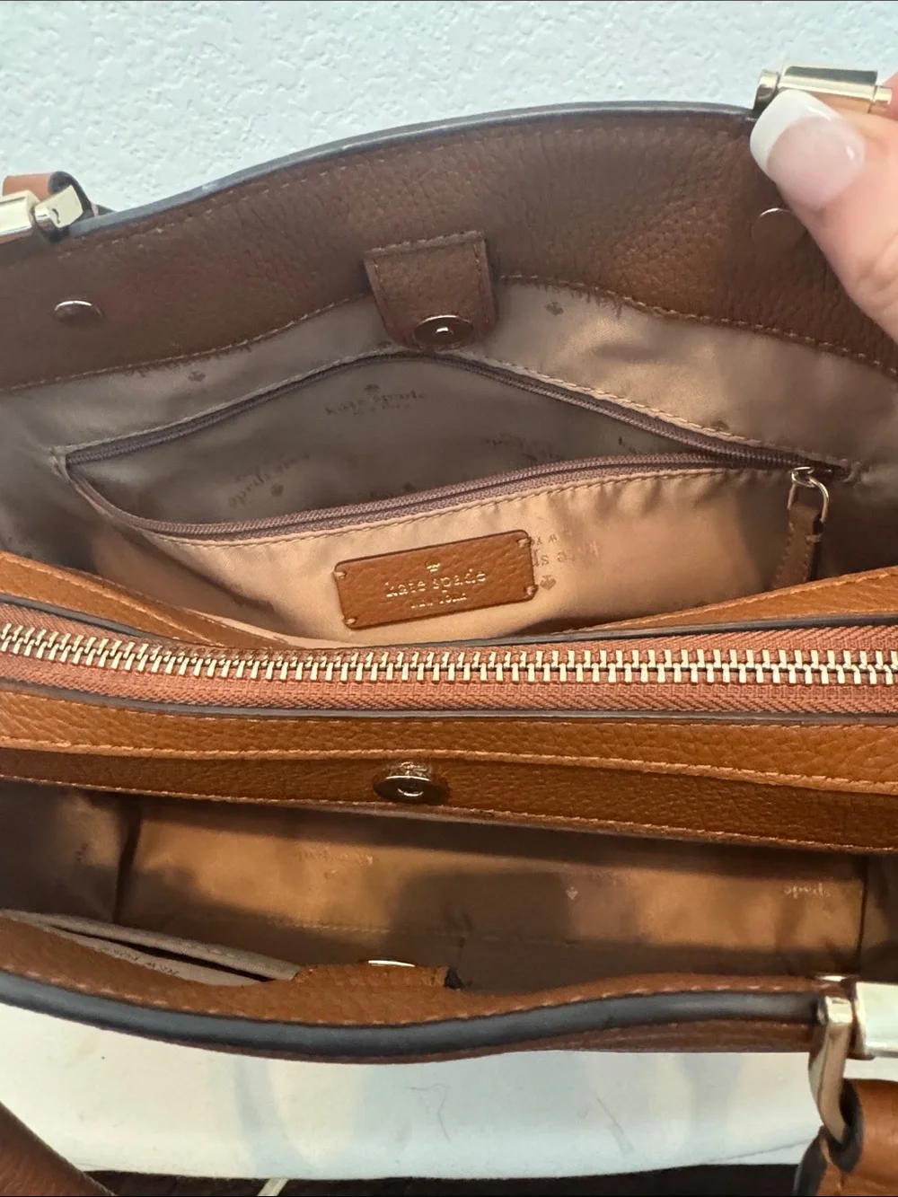 Kate Spade Leila Medium Triple Compartment Pebbled Leather Satchel Warm Ginger